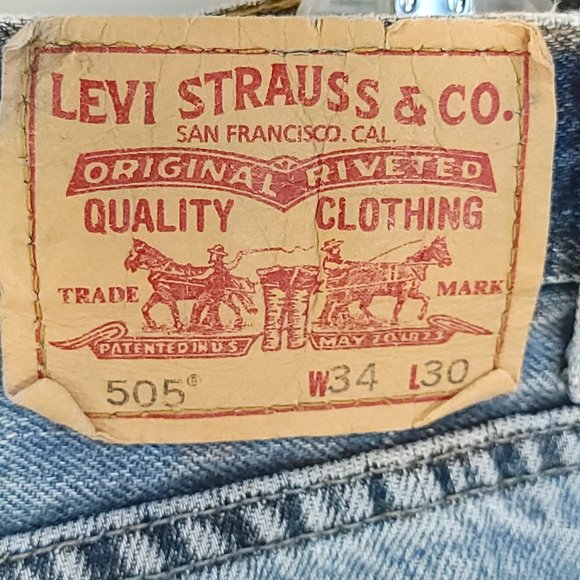 Levi's 505 Denim Jeans Men's 34x30 Blue With Fade Distressed Destroyed - Picture 10 of 15
